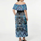 Aotearoa Ngati Porou Off Shoulder Maxi Dress Maori Light Blue Tribal Paua Shell Pattern