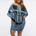 Aotearoa Ngati Porou Off Shoulder Short Dress Maori Light Blue Tribal Paua Shell Pattern