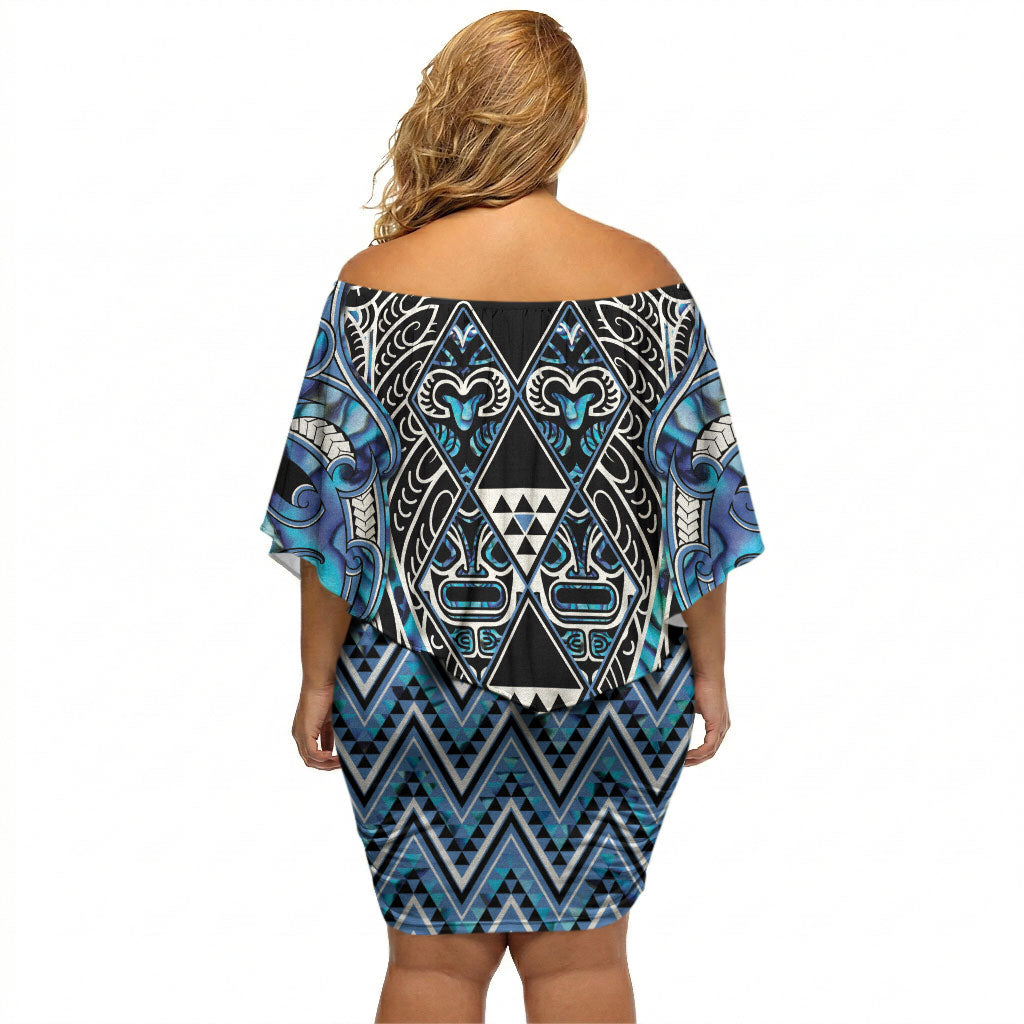 Aotearoa Ngati Porou Off Shoulder Short Dress Maori Light Blue Tribal Paua Shell Pattern