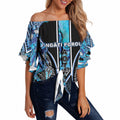 Aotearoa Ngati Porou Off Shoulder Wrap Waist Top Maori Light Blue Tribal Paua Shell Pattern