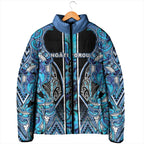 Aotearoa Ngati Porou Padded Jacket Maori Light Blue Tribal Paua Shell Pattern