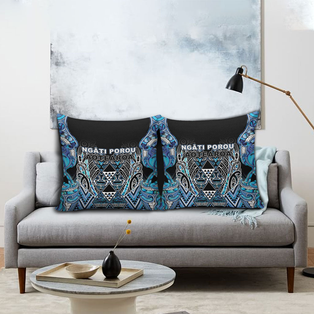 Aotearoa Ngati Porou Pillow Cover Maori Light Blue Tribal Paua Shell Pattern