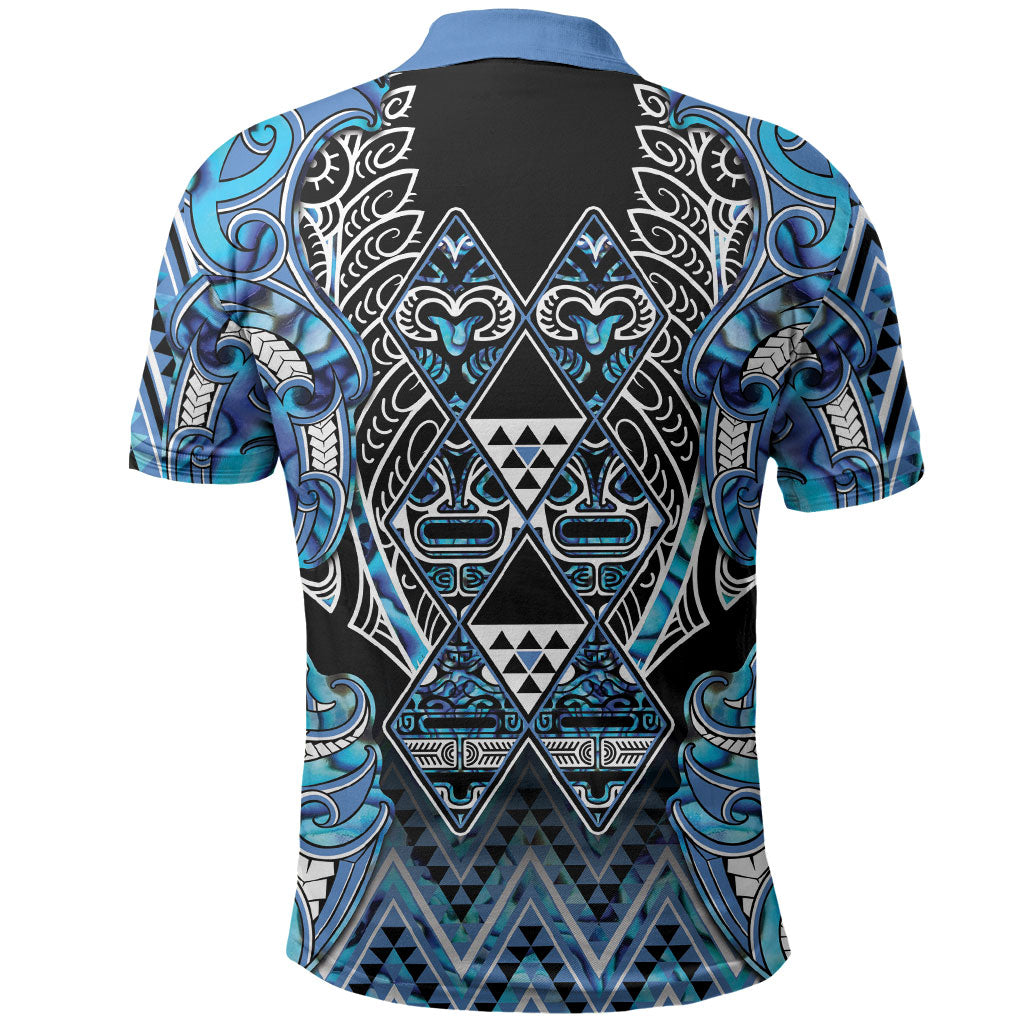 Aotearoa Ngati Porou Polo Shirt Maori Light Blue Tribal Paua Shell Pattern