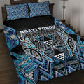 Aotearoa Ngati Porou Quilt Bed Set Maori Light Blue Tribal Paua Shell Pattern