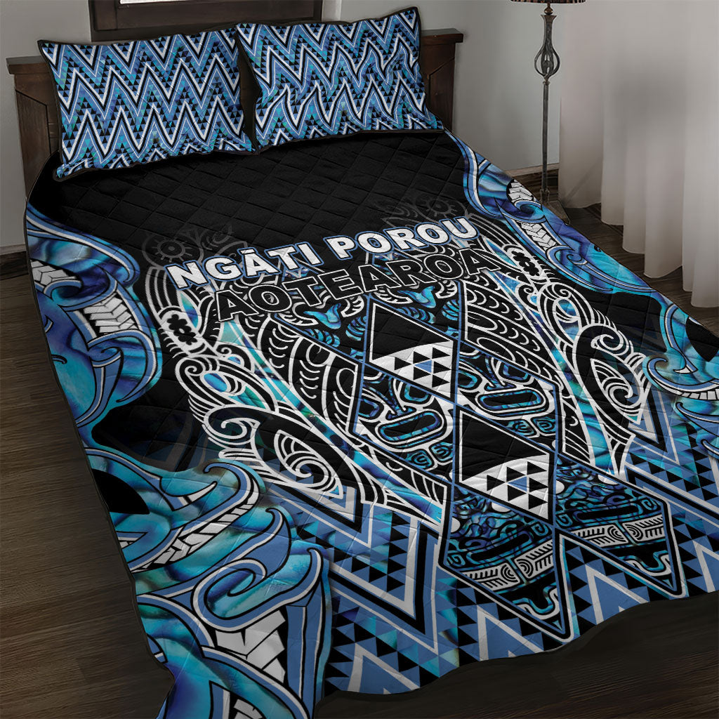 Aotearoa Ngati Porou Quilt Bed Set Maori Light Blue Tribal Paua Shell Pattern