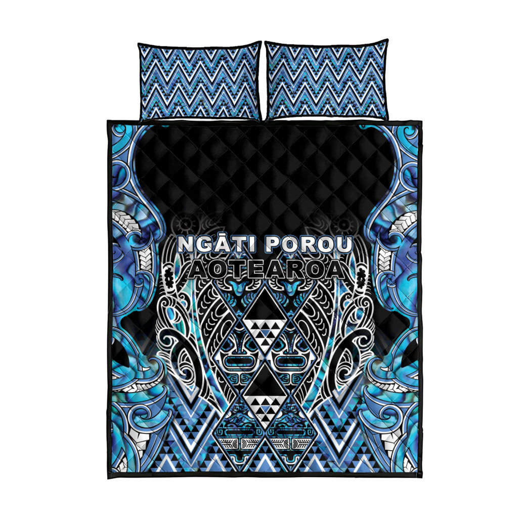 Aotearoa Ngati Porou Quilt Bed Set Maori Light Blue Tribal Paua Shell Pattern