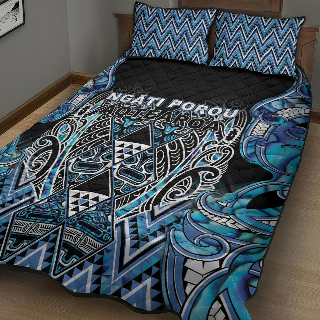 Aotearoa Ngati Porou Quilt Bed Set Maori Light Blue Tribal Paua Shell Pattern