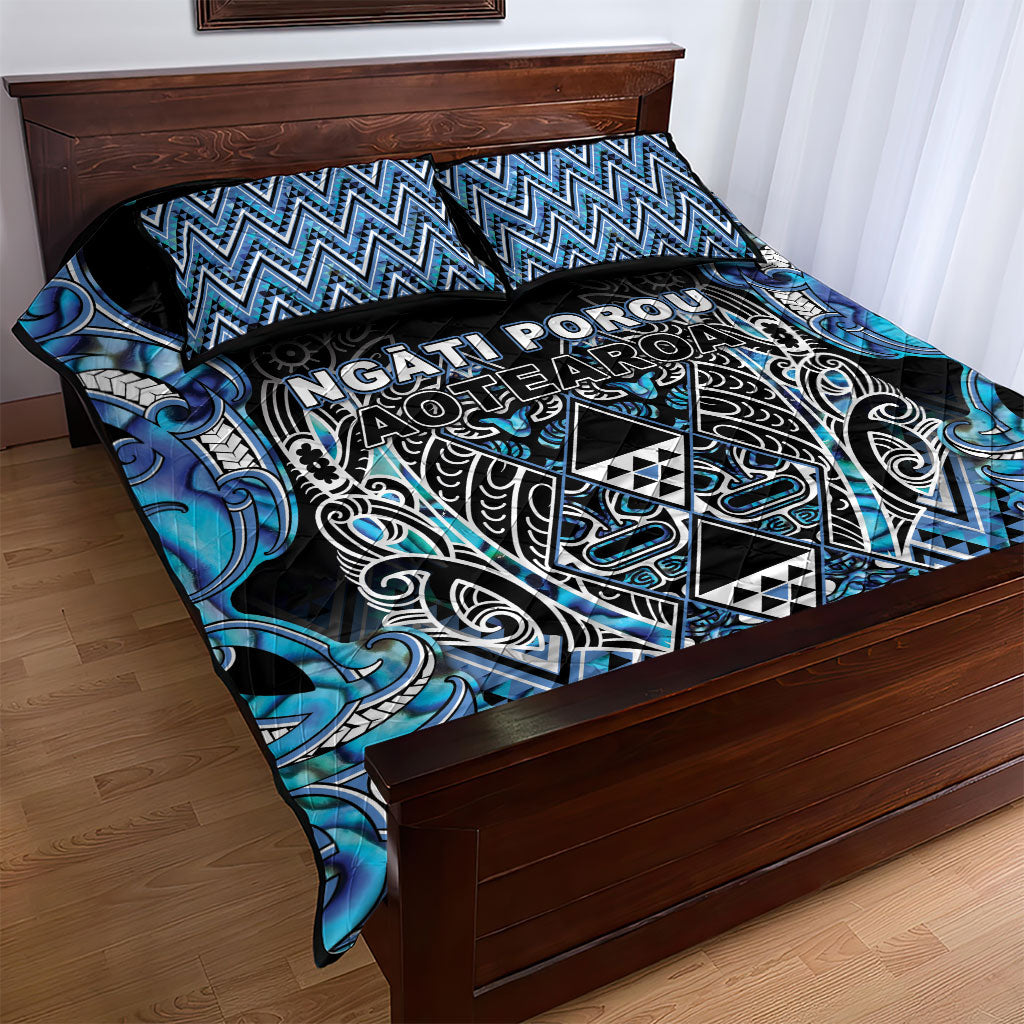 Aotearoa Ngati Porou Quilt Bed Set Maori Light Blue Tribal Paua Shell Pattern