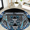 Aotearoa Ngati Porou Round Carpet Maori Light Blue Tribal Paua Shell Pattern