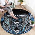 Aotearoa Ngati Porou Round Carpet Maori Light Blue Tribal Paua Shell Pattern