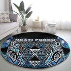 Aotearoa Ngati Porou Round Carpet Maori Light Blue Tribal Paua Shell Pattern