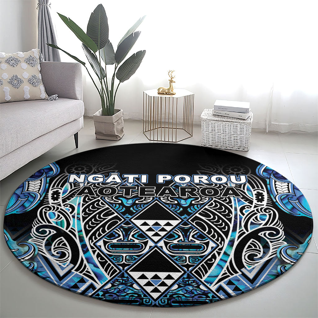 Aotearoa Ngati Porou Round Carpet Maori Light Blue Tribal Paua Shell Pattern