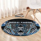 Aotearoa Ngati Porou Round Carpet Maori Light Blue Tribal Paua Shell Pattern