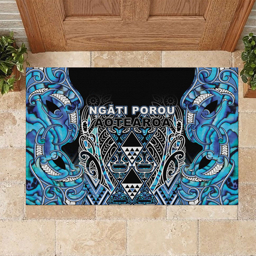 Aotearoa Ngati Porou Rubber Doormat Maori Light Blue Tribal Paua Shell Pattern