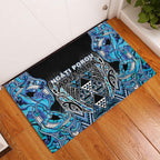 Aotearoa Ngati Porou Rubber Doormat Maori Light Blue Tribal Paua Shell Pattern