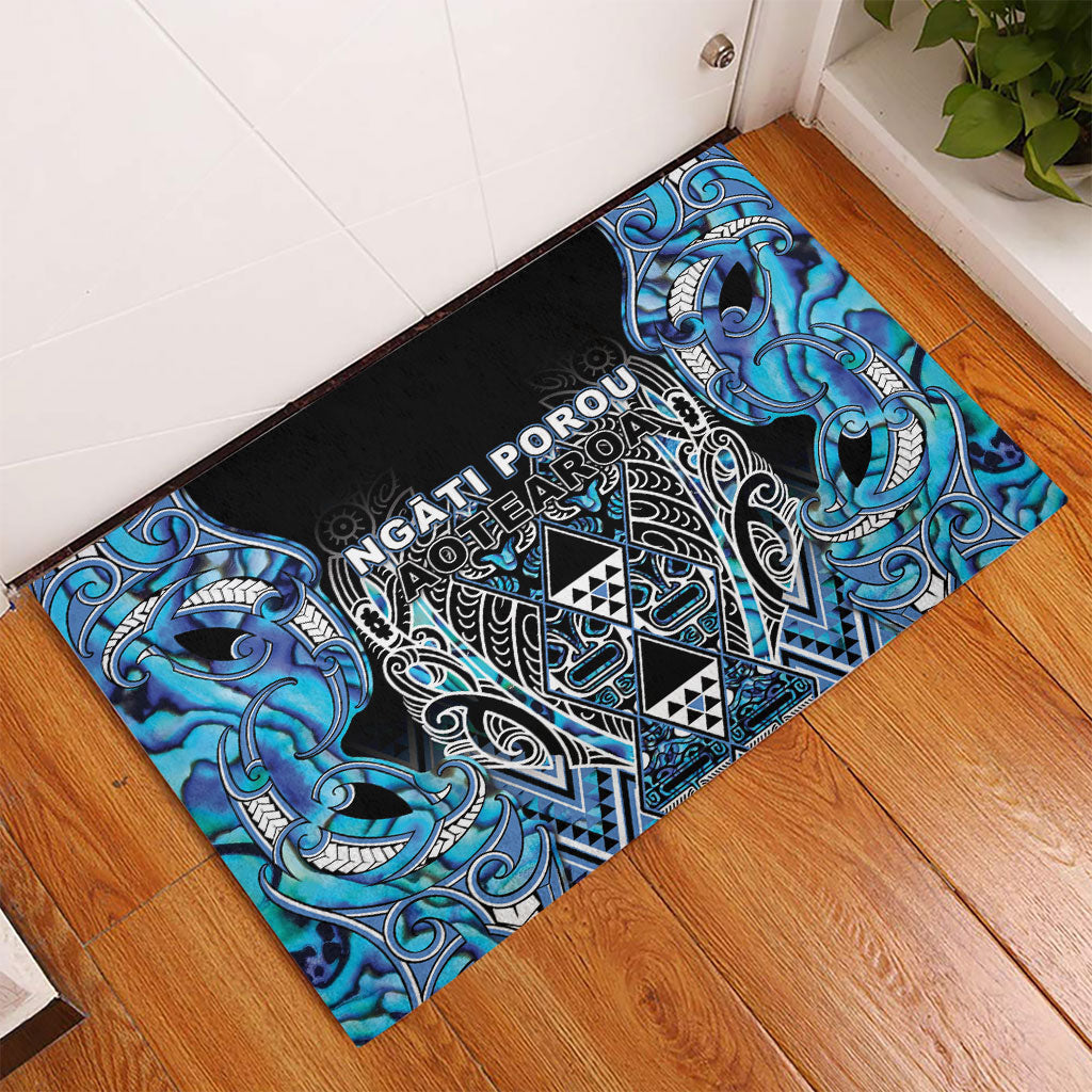 Aotearoa Ngati Porou Rubber Doormat Maori Light Blue Tribal Paua Shell Pattern