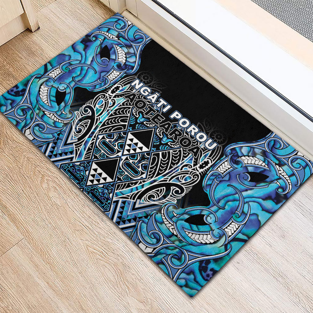 Aotearoa Ngati Porou Rubber Doormat Maori Light Blue Tribal Paua Shell Pattern