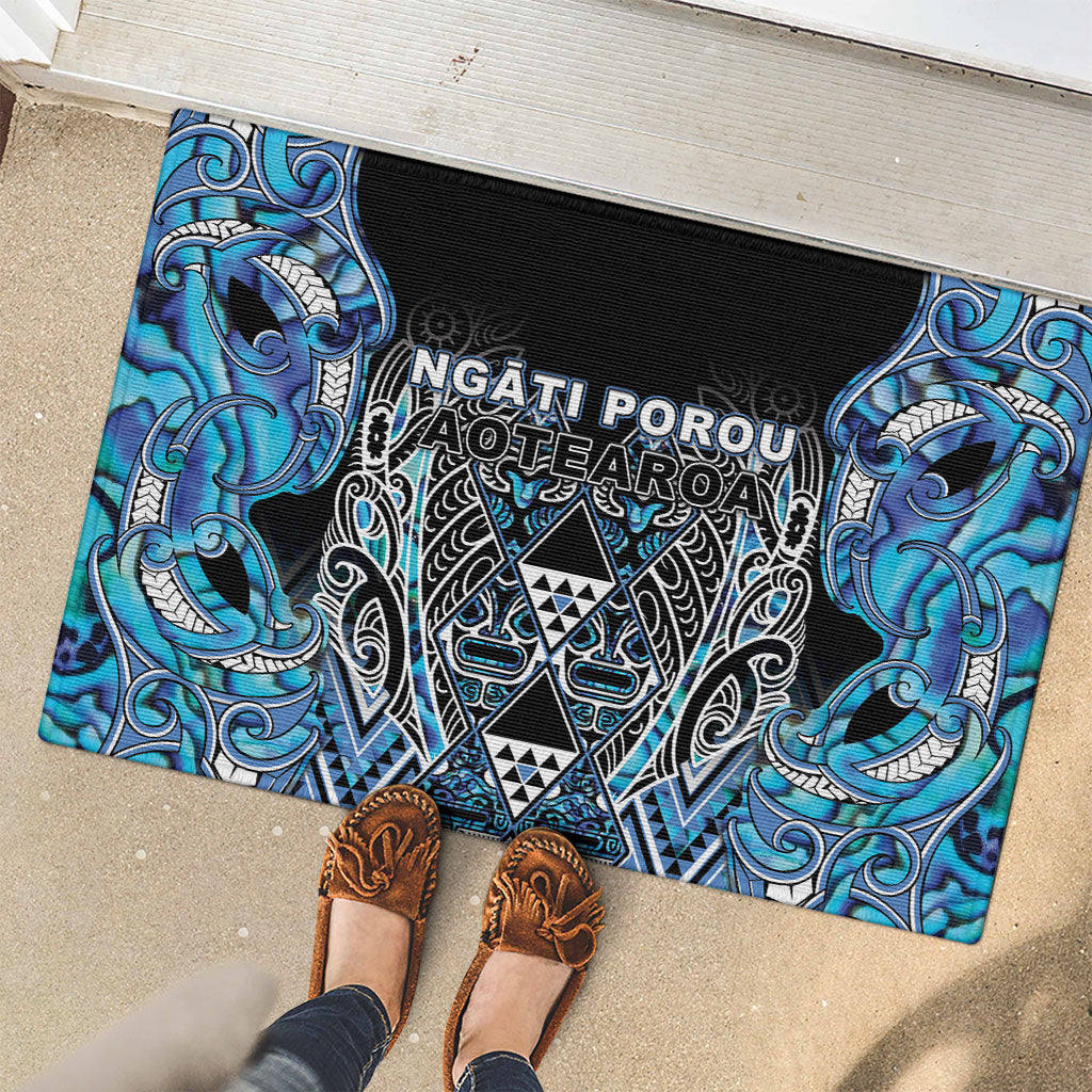 Aotearoa Ngati Porou Rubber Doormat Maori Light Blue Tribal Paua Shell Pattern