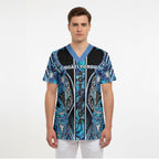 Aotearoa Ngati Porou Scrub Top Maori Light Blue Tribal Paua Shell Pattern