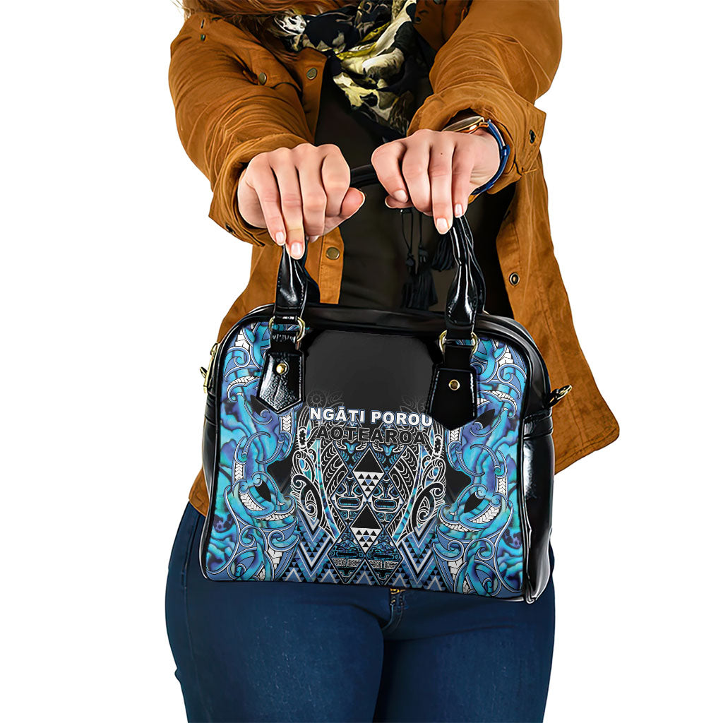 Aotearoa Ngati Porou Shoulder Handbag Maori Light Blue Tribal Paua Shell Pattern