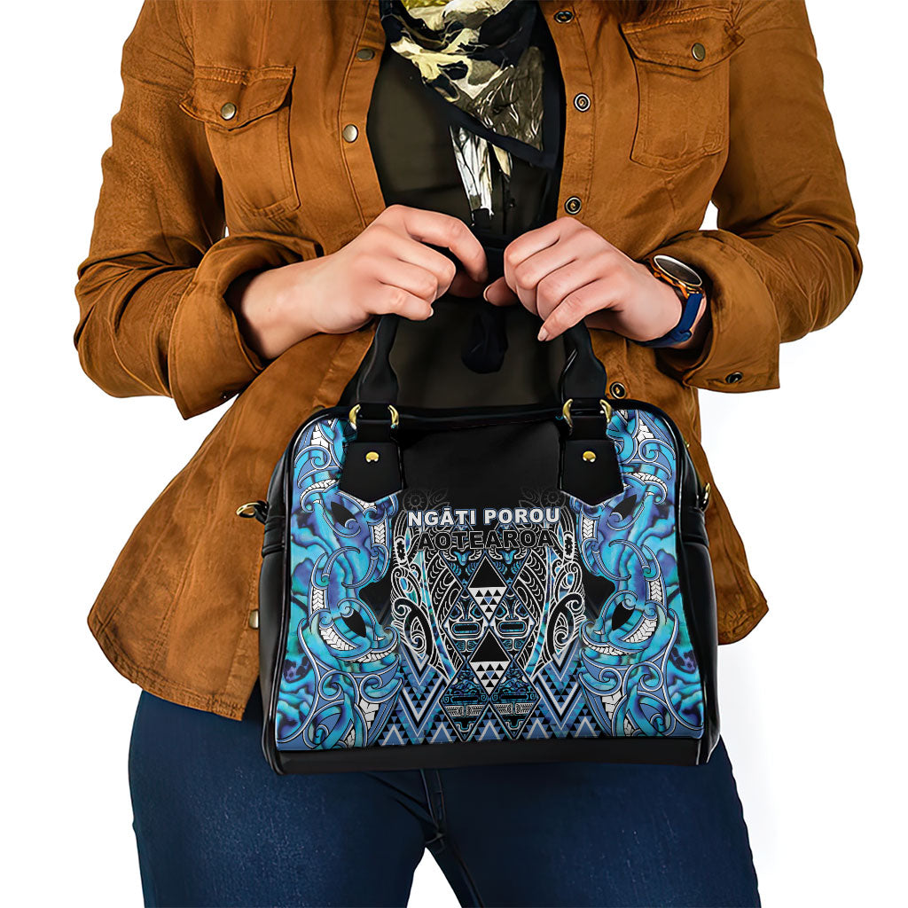 Aotearoa Ngati Porou Shoulder Handbag Maori Light Blue Tribal Paua Shell Pattern