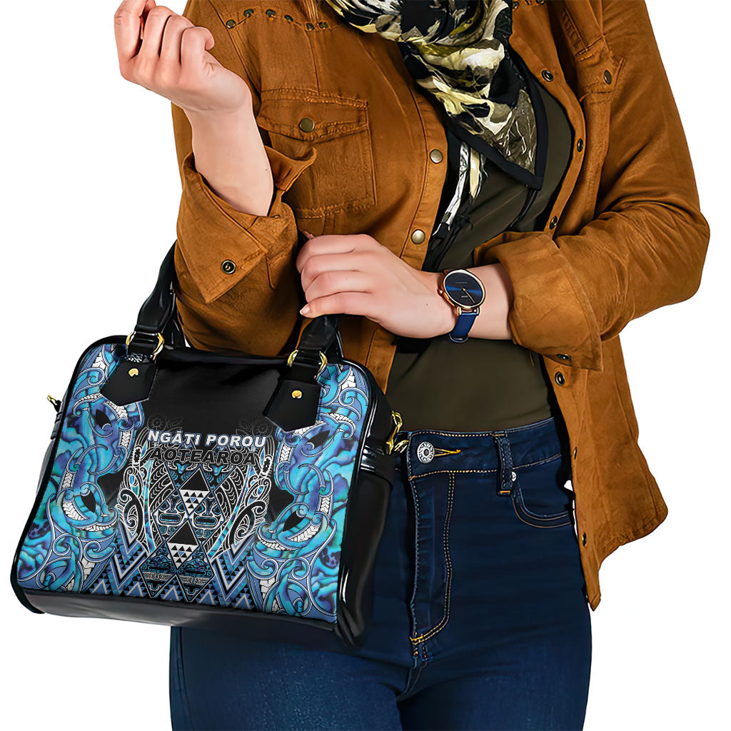 Aotearoa Ngati Porou Shoulder Handbag Maori Light Blue Tribal Paua Shell Pattern