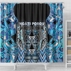 Aotearoa Ngati Porou Shower Curtain Maori Light Blue Tribal Paua Shell Pattern