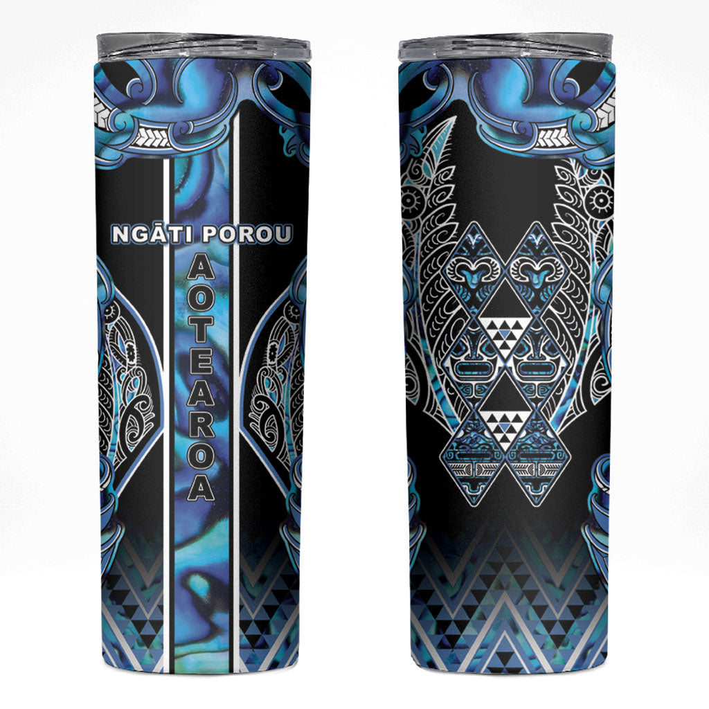 Aotearoa Ngati Porou Skinny Tumbler Maori Light Blue Tribal Paua Shell Pattern