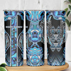 Aotearoa Ngati Porou Skinny Tumbler Maori Light Blue Tribal Paua Shell Pattern