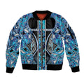 Aotearoa Ngati Porou Sleeve Zip Bomber Jacket Maori Light Blue Tribal Paua Shell Pattern