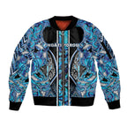 Aotearoa Ngati Porou Sleeve Zip Bomber Jacket Maori Light Blue Tribal Paua Shell Pattern