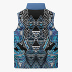 Aotearoa Ngati Porou Sleeveless Puffer Jacket Maori Light Blue Tribal Paua Shell Pattern