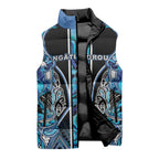 Aotearoa Ngati Porou Sleeveless Puffer Jacket Maori Light Blue Tribal Paua Shell Pattern