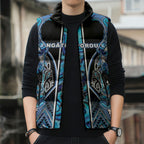 Aotearoa Ngati Porou Sleeveless Puffer Jacket Maori Light Blue Tribal Paua Shell Pattern