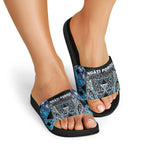 Aotearoa Ngati Porou Slide Sandals Maori Light Blue Tribal Paua Shell Pattern