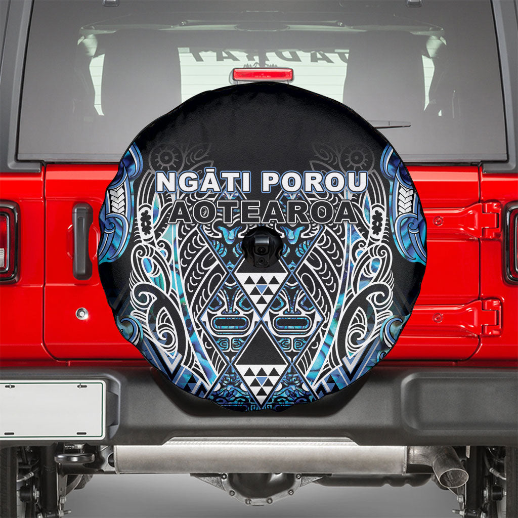 Aotearoa Ngati Porou Spare Tire Cover Maori Light Blue Tribal Paua Shell Pattern