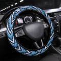 Aotearoa Ngati Porou Steering Wheel Cover Maori Light Blue Tribal Paua Shell Pattern