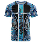 Aotearoa Ngati Porou T Shirt Maori Light Blue Tribal Paua Shell Pattern