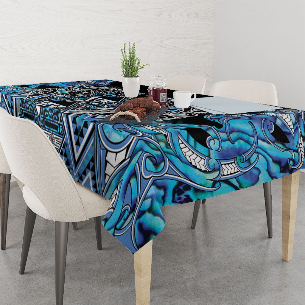 Aotearoa Ngati Porou Tablecloth Maori Light Blue Tribal Paua Shell Pattern