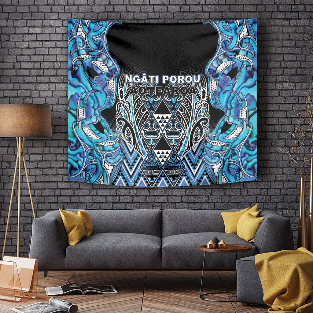 Aotearoa Ngati Porou Tapestry Maori Light Blue Tribal Paua Shell Pattern