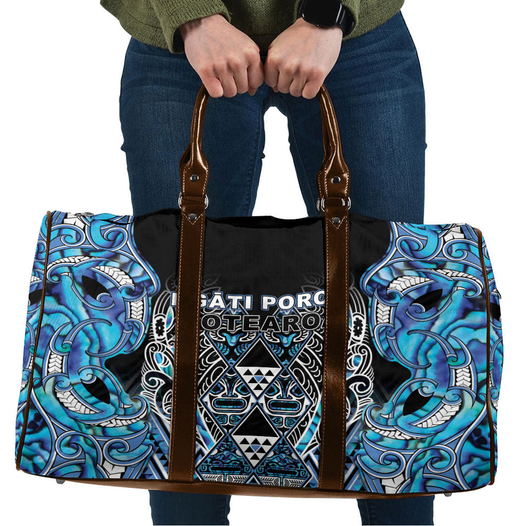 Aotearoa Ngati Porou Travel Bag Maori Light Blue Tribal Paua Shell Pattern