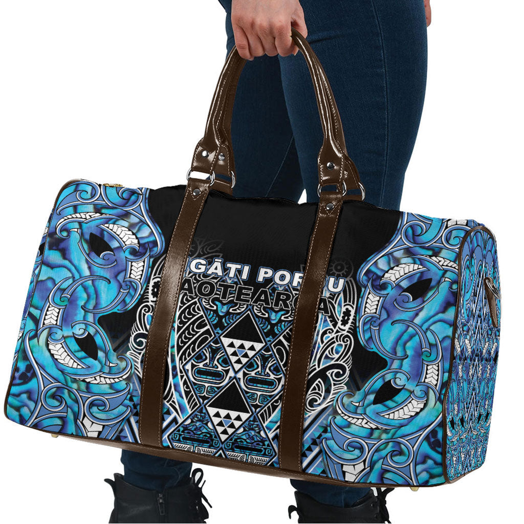 Aotearoa Ngati Porou Travel Bag Maori Light Blue Tribal Paua Shell Pattern