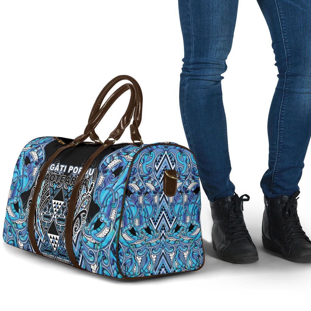 Aotearoa Ngati Porou Travel Bag Maori Light Blue Tribal Paua Shell Pattern