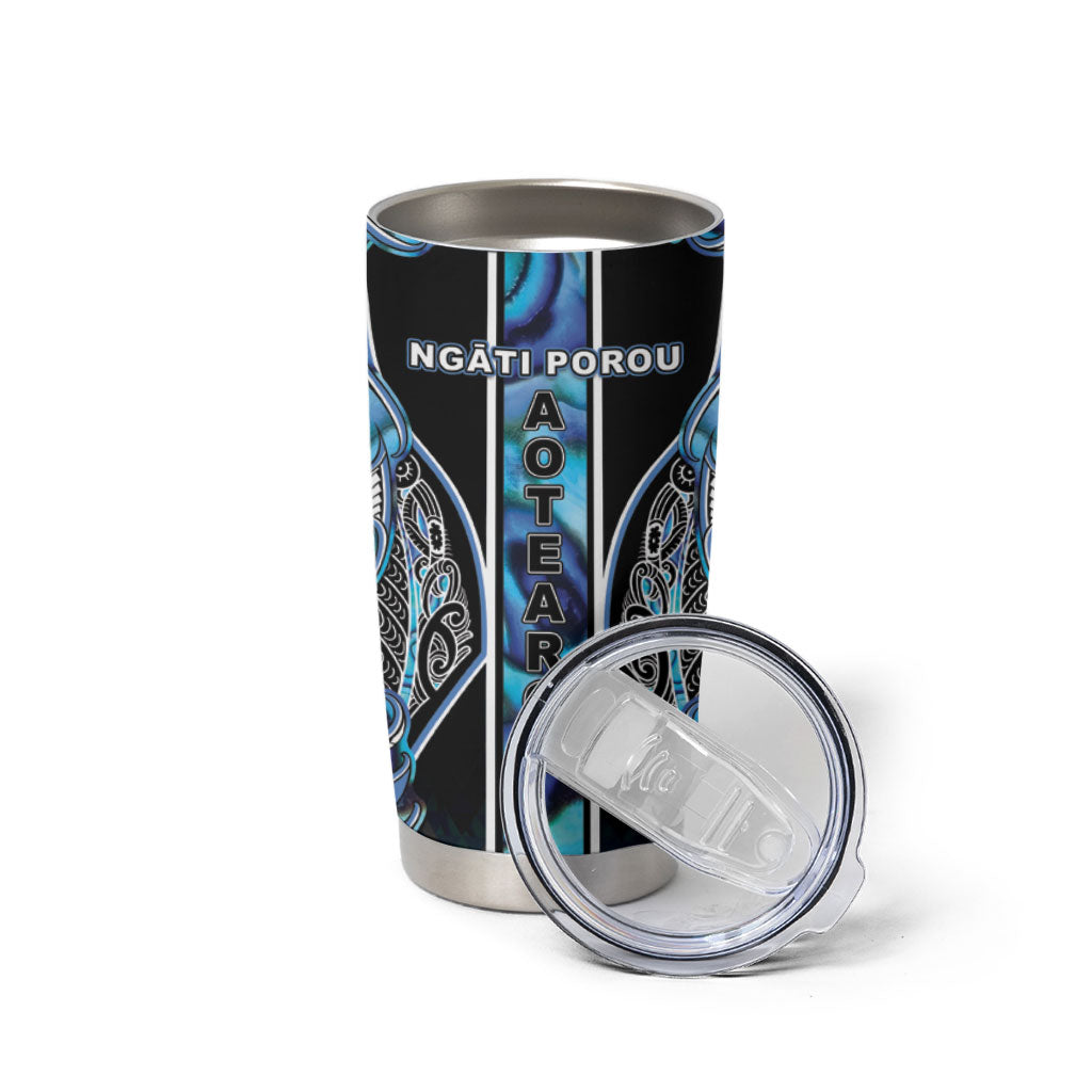 Aotearoa Ngati Porou Tumbler Cup Maori Light Blue Tribal Paua Shell Pattern