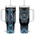 Aotearoa Ngati Porou Tumbler With Handle Maori Light Blue Tribal Paua Shell Pattern
