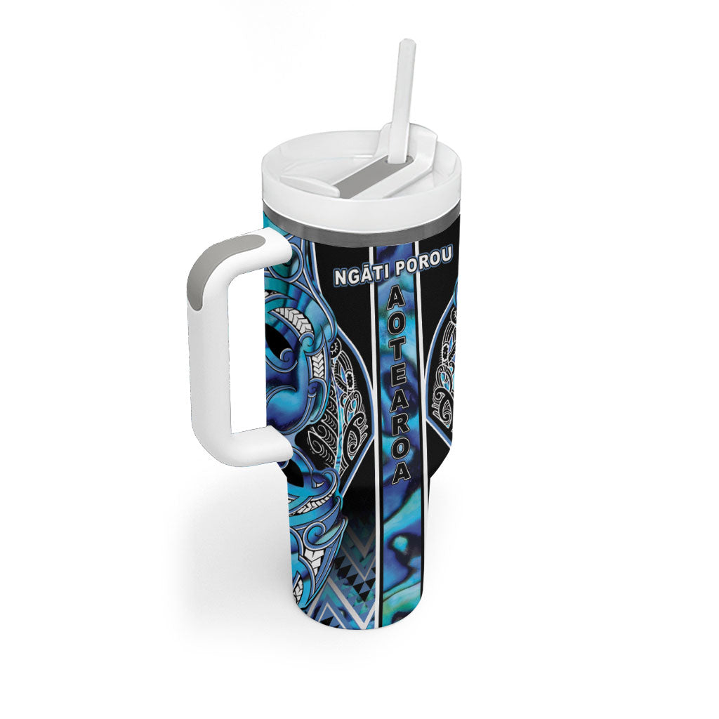 Aotearoa Ngati Porou Tumbler With Handle Maori Light Blue Tribal Paua Shell Pattern