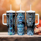 Aotearoa Ngati Porou Tumbler With Handle Maori Light Blue Tribal Paua Shell Pattern
