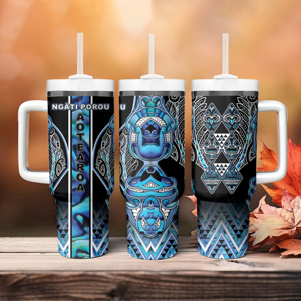Aotearoa Ngati Porou Tumbler With Handle Maori Light Blue Tribal Paua Shell Pattern