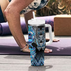 Aotearoa Ngati Porou Tumbler With Handle Maori Light Blue Tribal Paua Shell Pattern