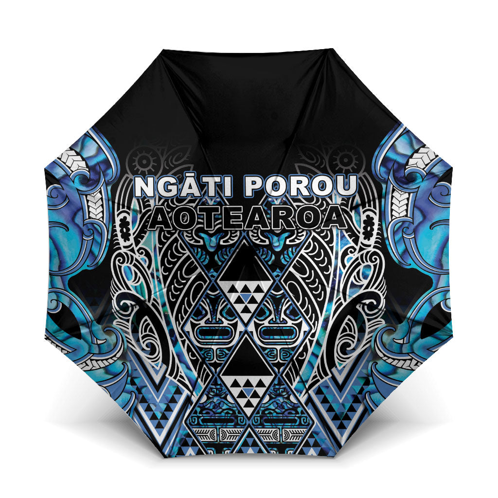 Aotearoa Ngati Porou Umbrella Maori Light Blue Tribal Paua Shell Pattern